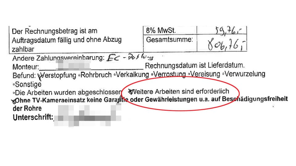 Formular, auf dem steht, dass weitere Arbeiten erforderlich sind.