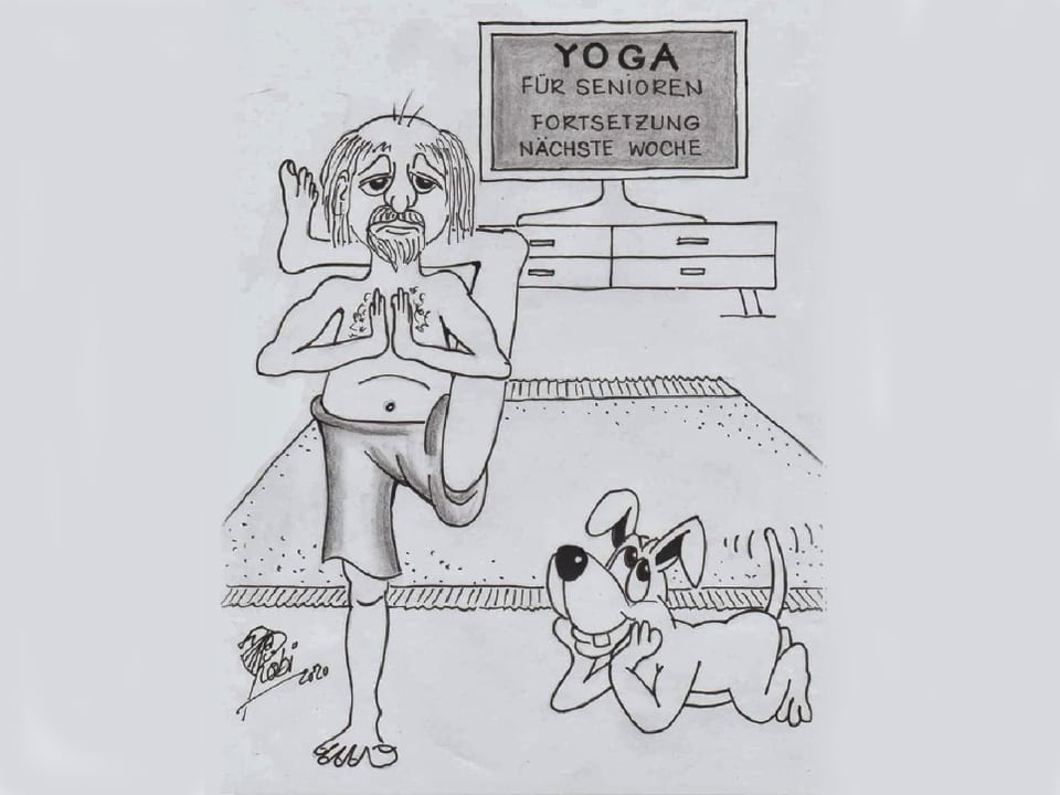 Zeichnung eines Mannes, der Yoga macht