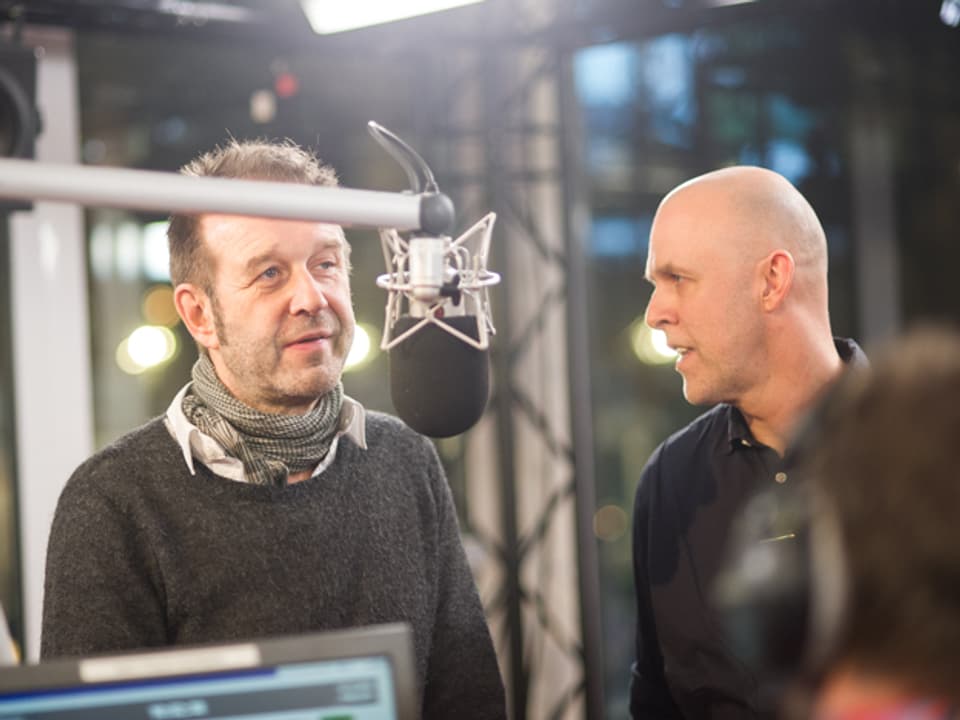 Kuno Lauener und Markus Fehlmann der Band Züri West in der Glasbox