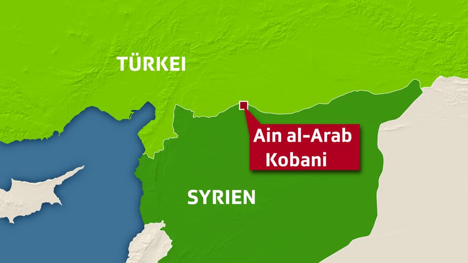 Karte zeigt Grenzstadt Ain al-Arab (kurdisch: Kobani) zwischen Syrien und Türkei