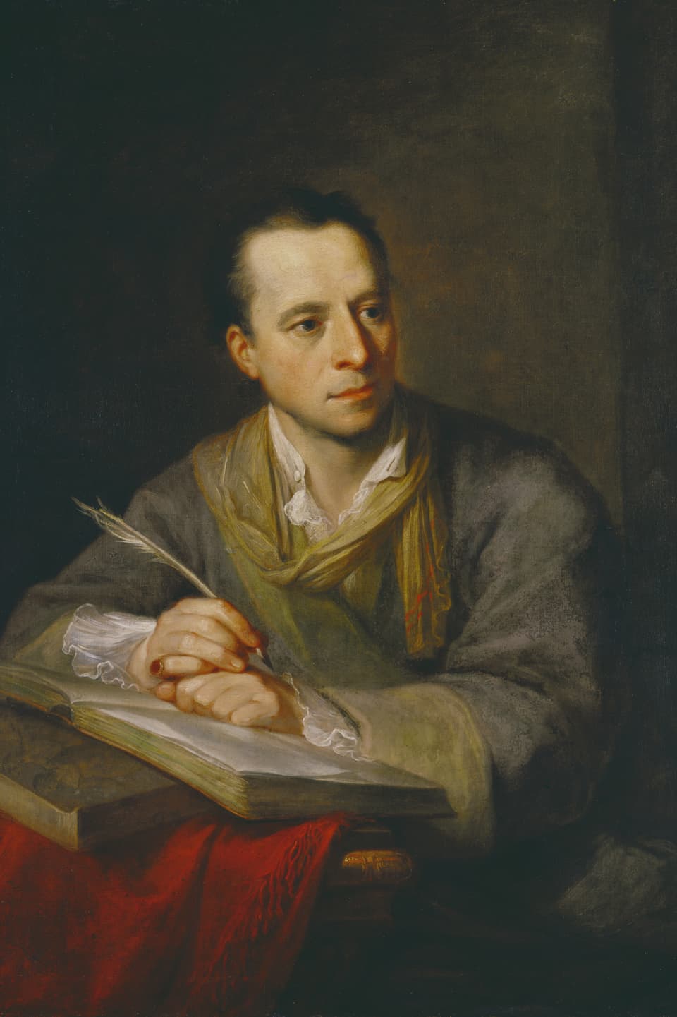 Ölgemälde: Portrait eines Mannes. Vor ihm liegt ein Buch, in seiner Hand hält er eine Schreibfeder.
