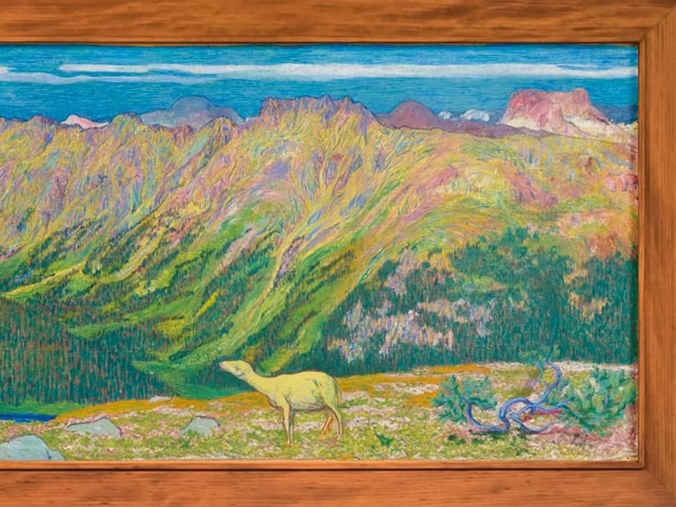 Giacomettis Gemälde im Detail zeigt Schaf und Berglandschaft