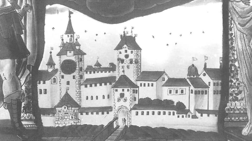 Historische Ansicht von Bremgarten von Osten. Links der Spittelturm, in der Mitte der später eingestürzte Platzturm.
