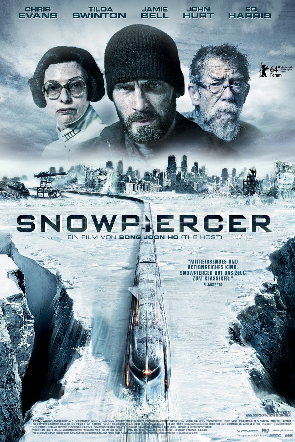 Poster: Oben die Köpfe der Hauptdarsteller, unten eine Ausicht auf einen Zug, der durch eine Schneelandschaft fährt