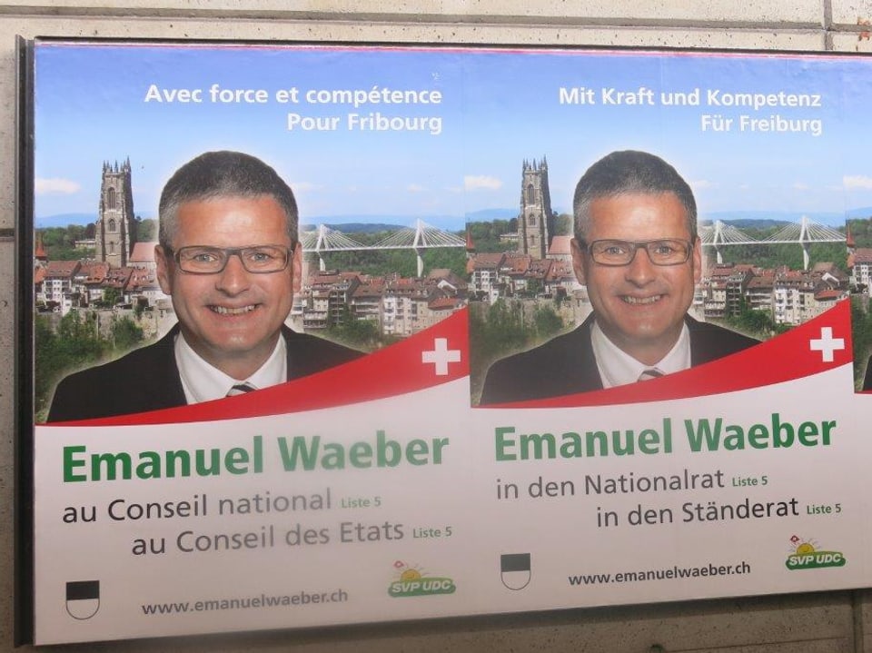 Zweisprachiges Wahlplakat von Emanuel Waeber