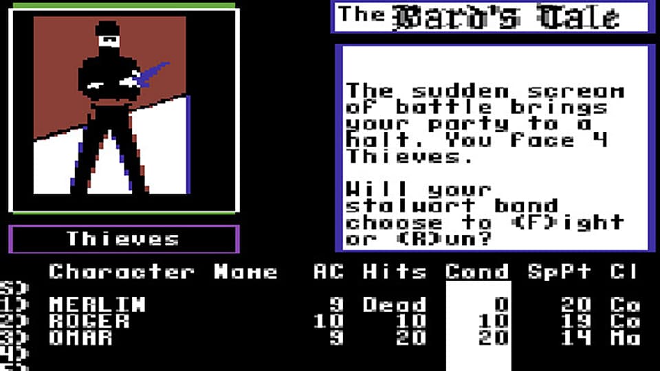 Ein Bildschirmfoto des Commodore-64-Games «The Bard's Tale (Volume I)»