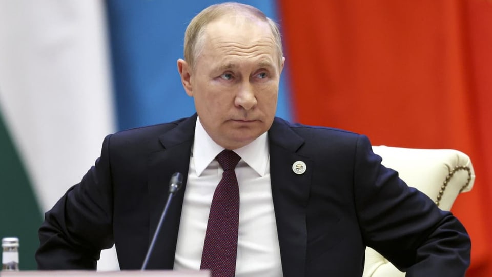 Der russische Staatspräsident Wladimir Putin an einer Konferenz in Usbekistan (16.09.22)