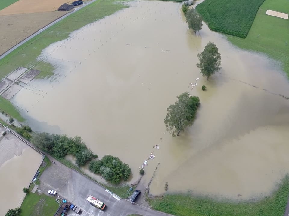 Überflutete Felder in Rickenbach