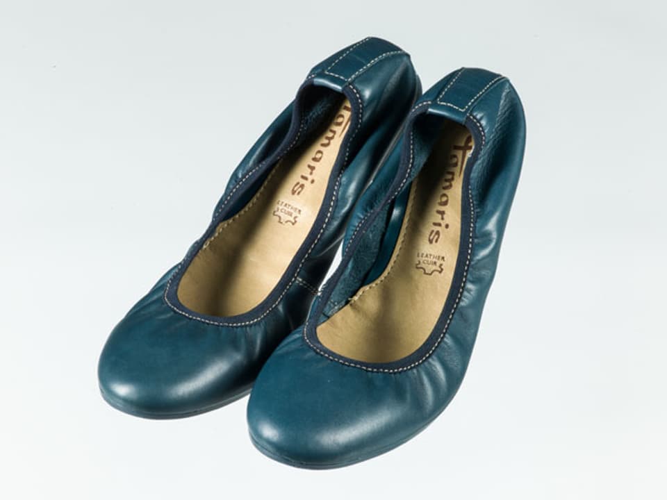 Ein Paar blaue Ballerina-Schuhe.