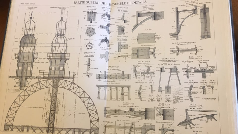 Ein Konstruktionsplan des Eiffelturms.