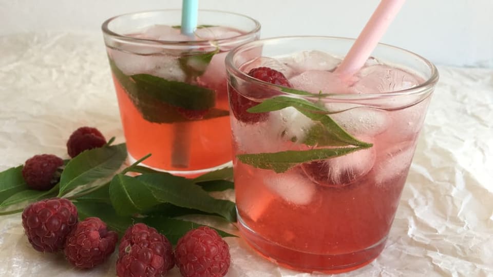 Shrub selbstgemacht Zwei Gläser gefüllt mit selbstgemachtem Himbeer-Shrub