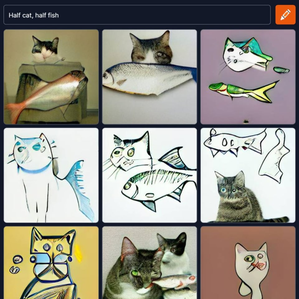 Computer generated image of a cat and fish mix.