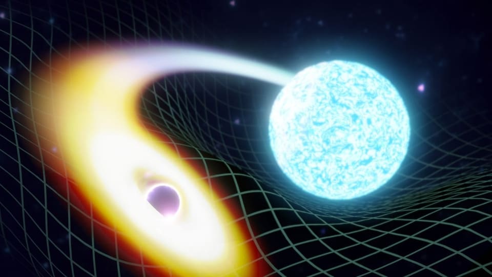 Ein Schwarzes Loch frisst einen Neutronenstern.