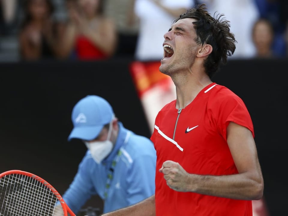 Taylor Fritz nach seinem Sieg gegen Roberto Bautista Agut .