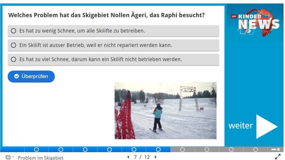 Screenshot einer Quiz-Frage aus dem Quiz zu den Kinder-News.