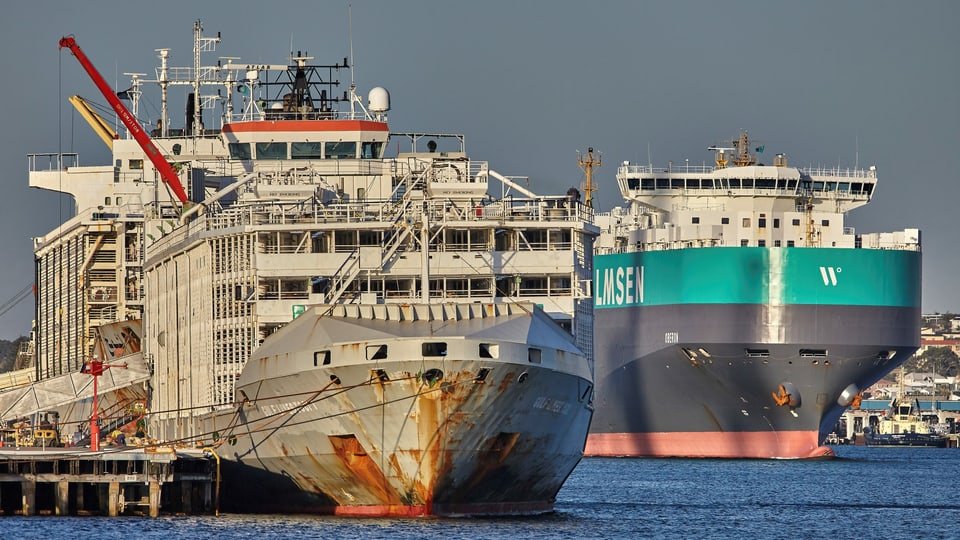 Das nun gesunken Schiff Gulf Livestock 1 vor einem Jahr in einem australischen Hafen.