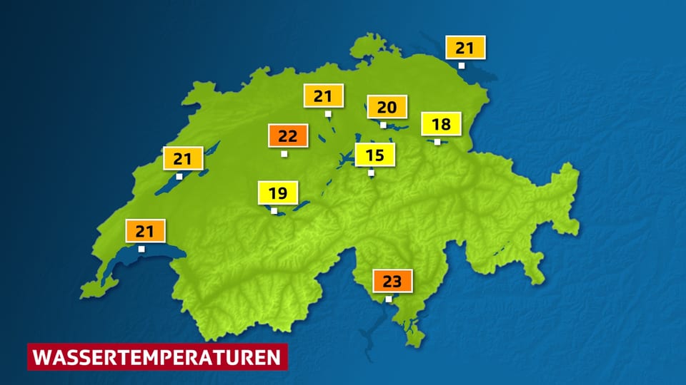Seetemperaturen am Wochende - auf der Schweizer  Karte.