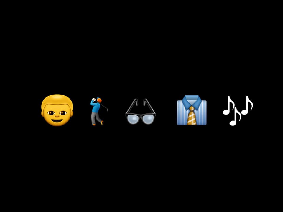 Emojis: Junge, Golf, Brille, Hemd, Musik