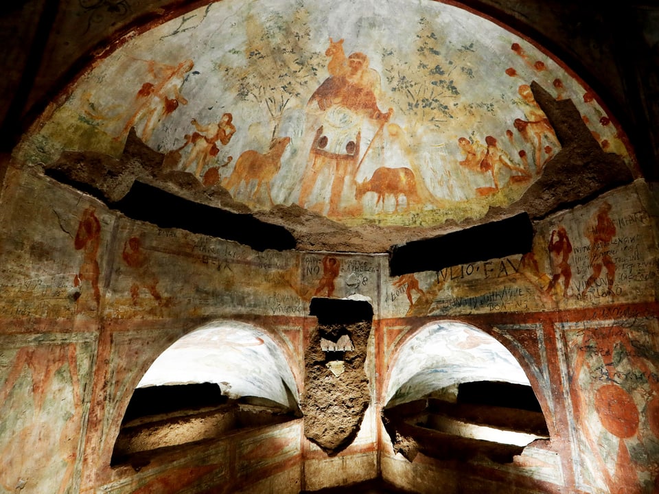 Ein Fresko in den Katakomben der Domitilla in Rom.
