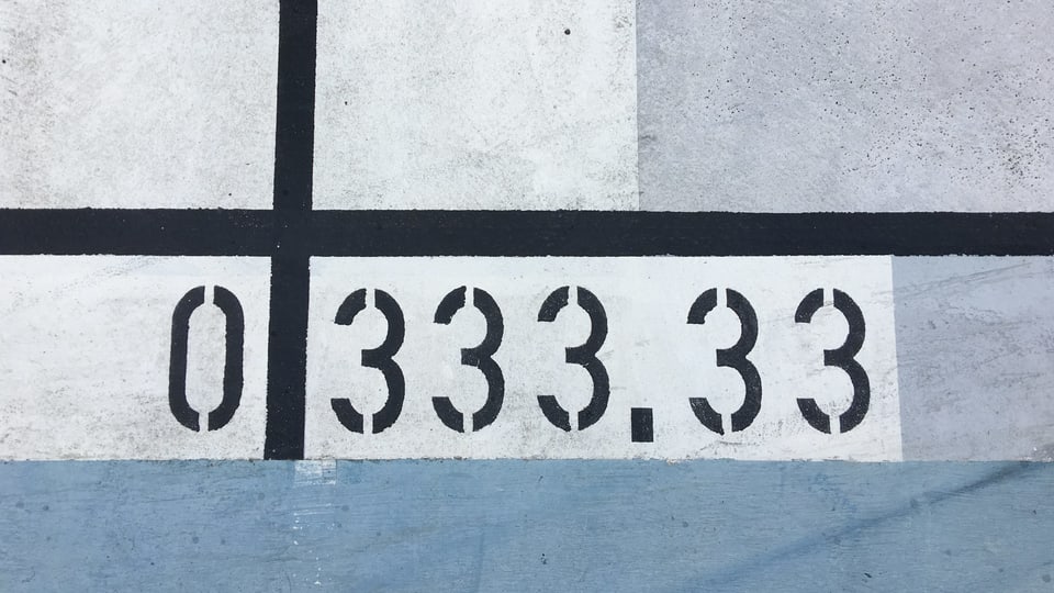 Die Zahl 333.33 auf Beton geschrieben.