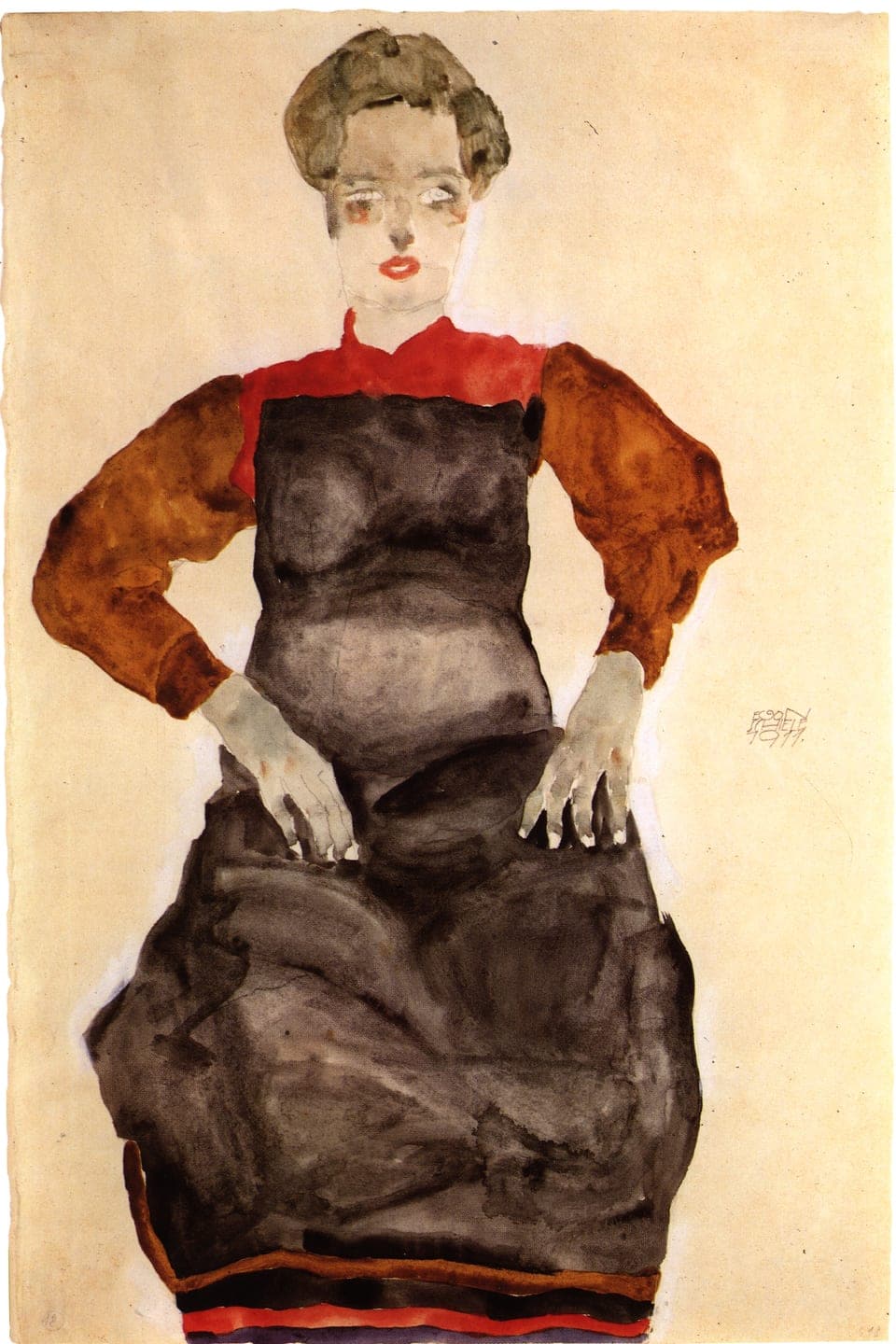 Bild: Frau mit schwarzer Schürze