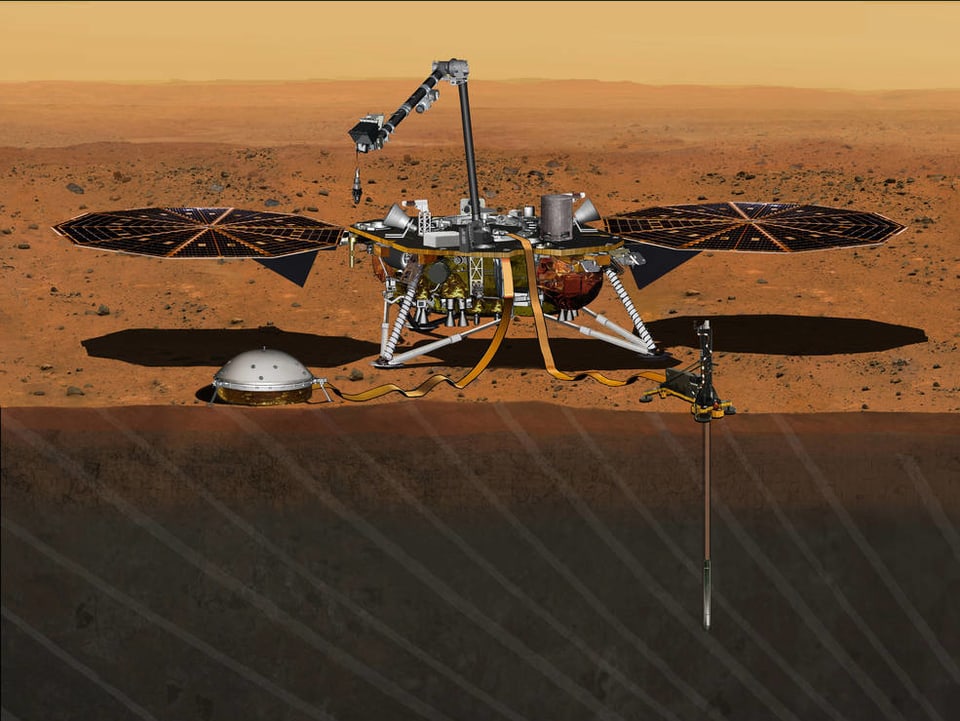 Der Insight-Lander mit Seismograf und Wärmesonde