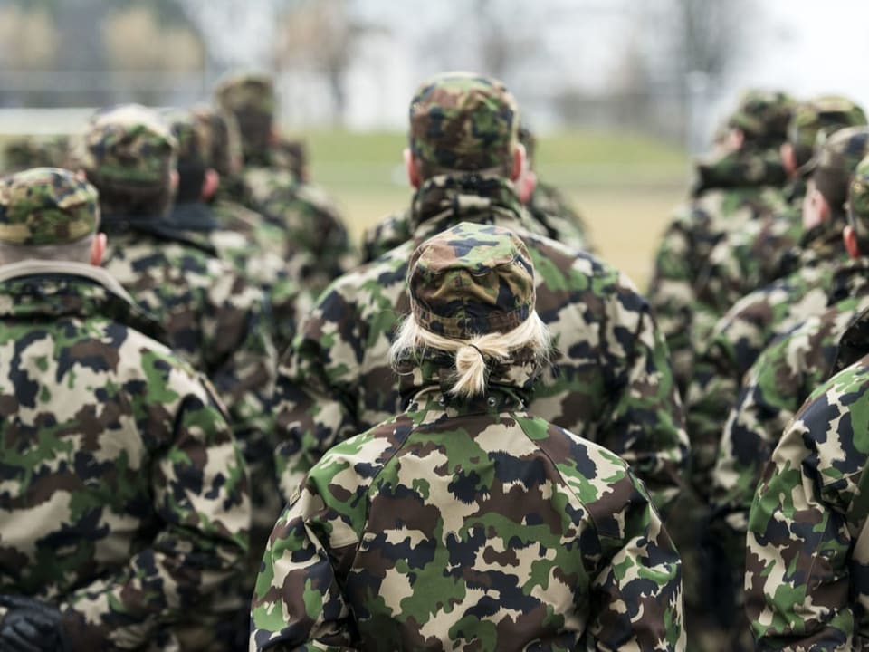 Antrittsverlesen im Militär. Aufnahme von einer Gruppe von Armeeangehörigen in der Ruhstellung.
