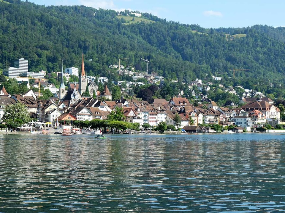 Blick vom See auf die Zuger Altstadt.