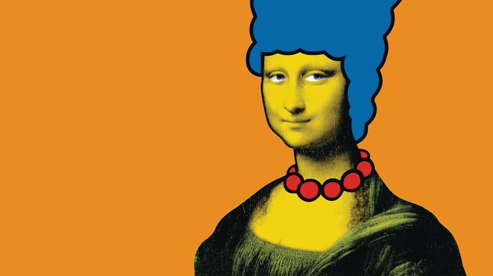 Buch Cover Da Vinci bei den Simpons auf Cover ist Mona Lisa mit Frisur von Marge von den Simpsons