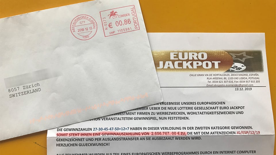 Brief von Eurojackpot mit angeblicher Gewinnmitteilung