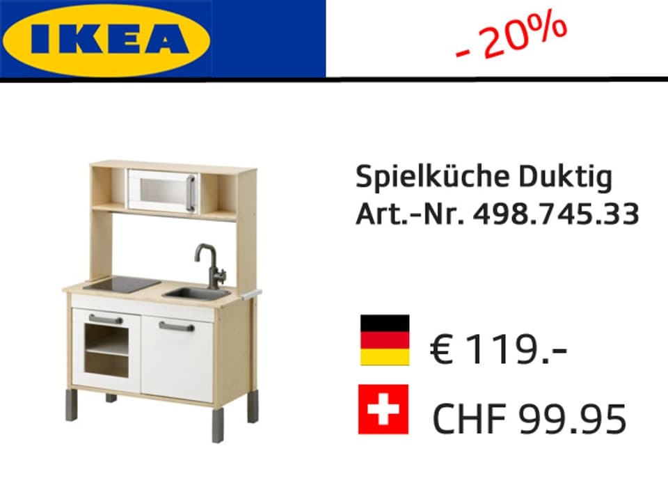 Ikea-Grafik mit Preisvergleich Deutschland-Schweiz: Spielküche Duktig.