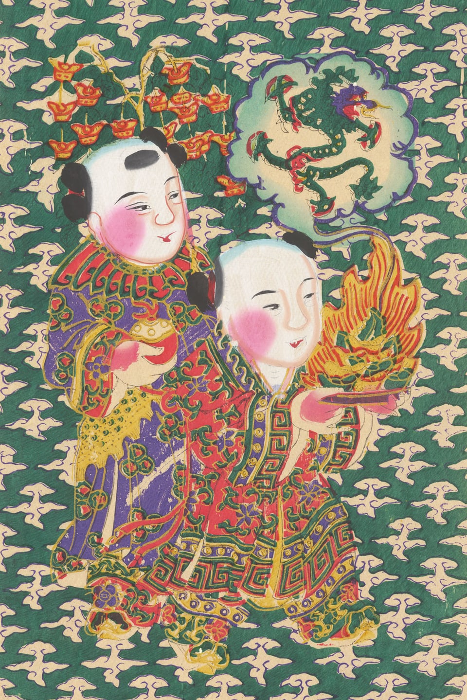 Zwei chinesische Knaben in farbigen Kostümen