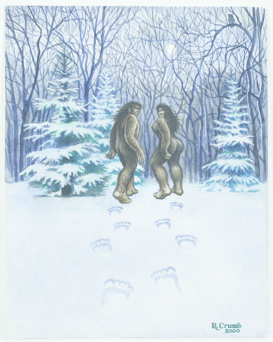 Robert Crumb und Aline Kominsky-Crumb als Bigfoots in Winterlandschaft