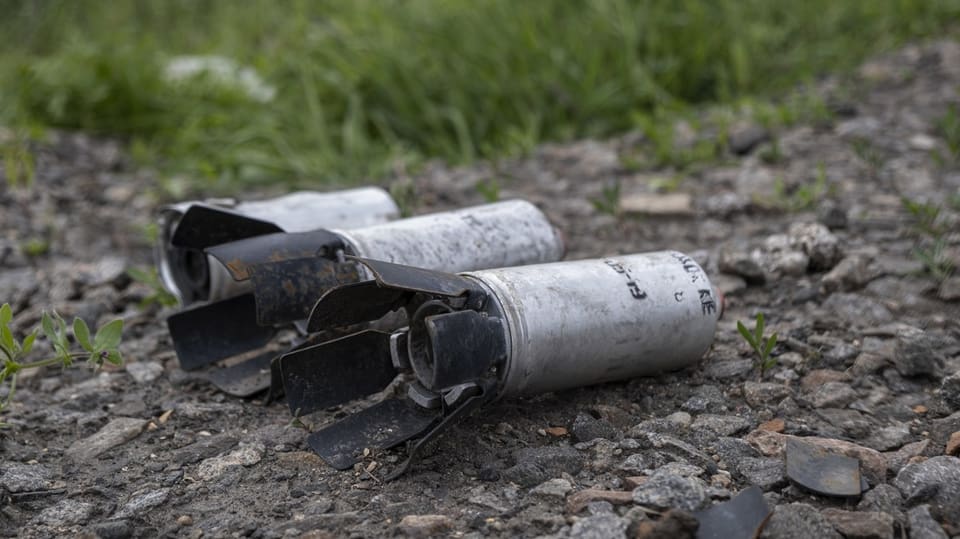 Streubomben-Hülsen in der Ukraine, Mai 2022.