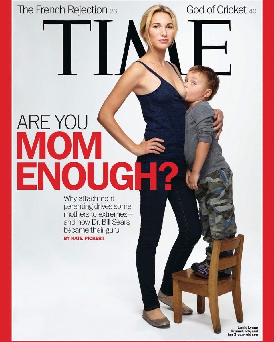 Dieses Cover des «Time»-Magazins von 2012 sorgte in den USA für Furore, denn es ist nicht gestellt: Für Jamie Lynne Grumet, die 26-jährige Mom ist es völlig normal, ihren Dreijährigen zu stillen. Amerika streitet mal wieder über die beste Art, Kinder aufzuziehen.