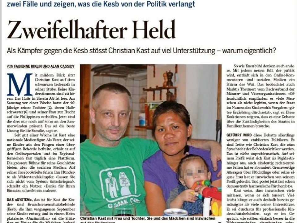 Die «Schweiz am Sonntag» berichtet über den Kesb-Kritiker Christian Kast.
