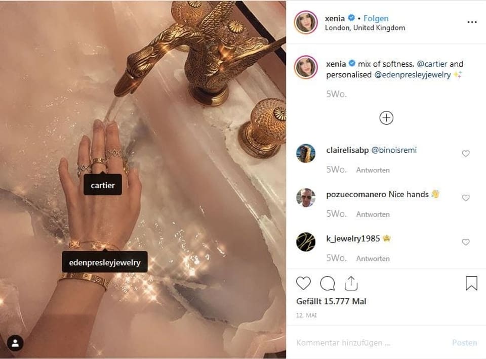 Instagram-Post, man sieht Hände in einem Waschbecken