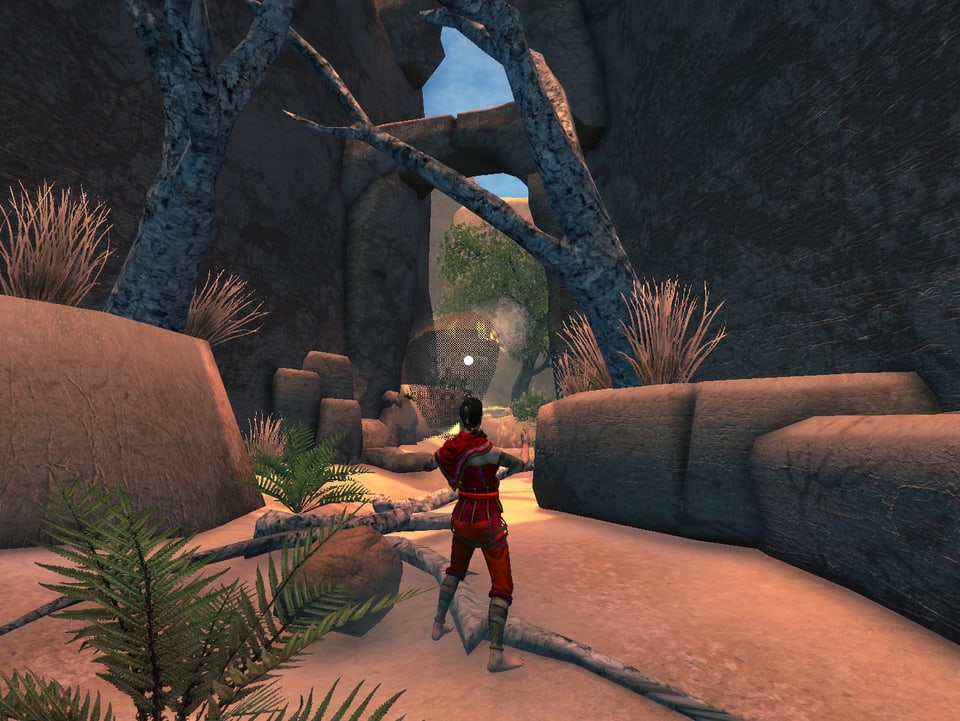 Die Spielfigur lässt einen Felsbrocken schweben.