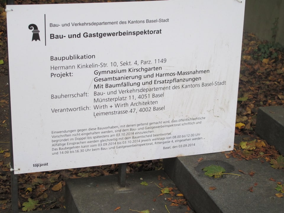 Schild Baupublikation Bau- und  Gastgewerbeinspektorat. 