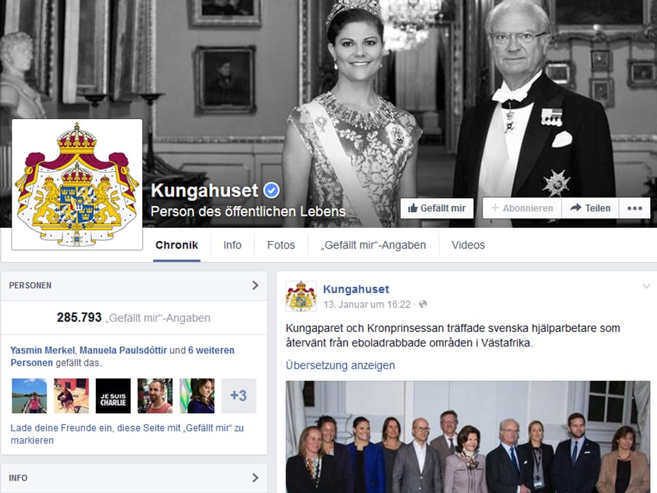 Screenshot der Facebook-Seite des schedischen Königshauses