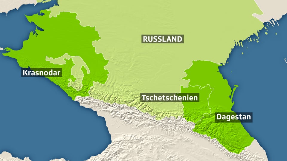 Karte mit Kaukasus von Krasnodar, Tschetschenien, Dagestan.