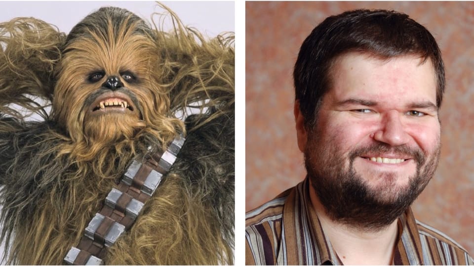 Collage: Chewbacca und lächelnder Typ mit Bart