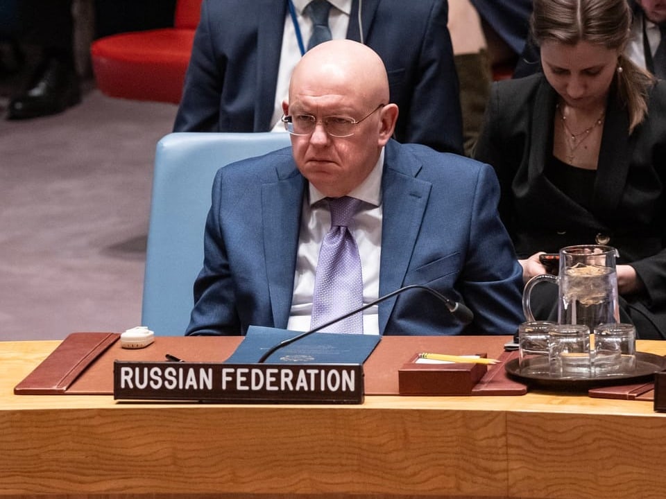 Der russische Botschafter Botschafter Vassily Nebenzia spricht vor dem UNO-Sicherheitsrat