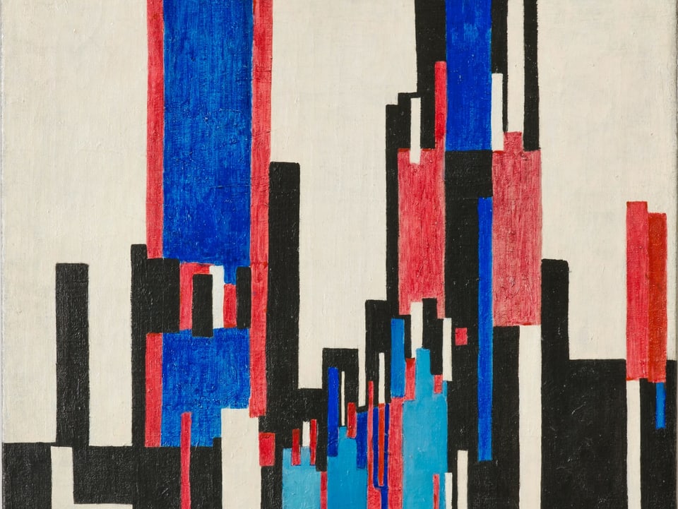 Bild von František Kupka, vertikale Streifen in blau und rot