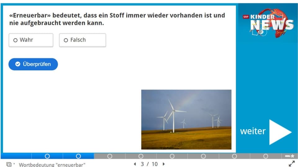 Screenshot einer Frage des Quiz