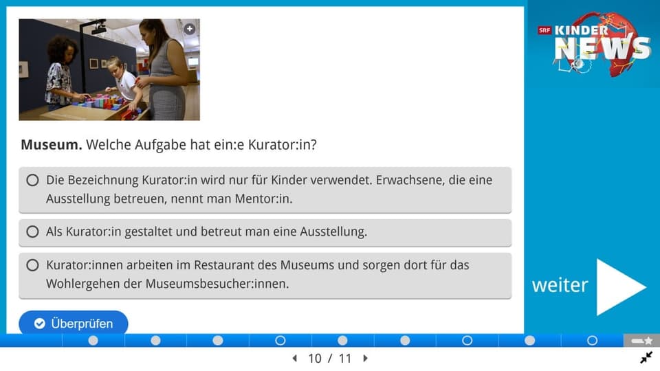 Screenshot einer Quiz-Frage aus dem Quiz zu den «SRF Kinder-News.