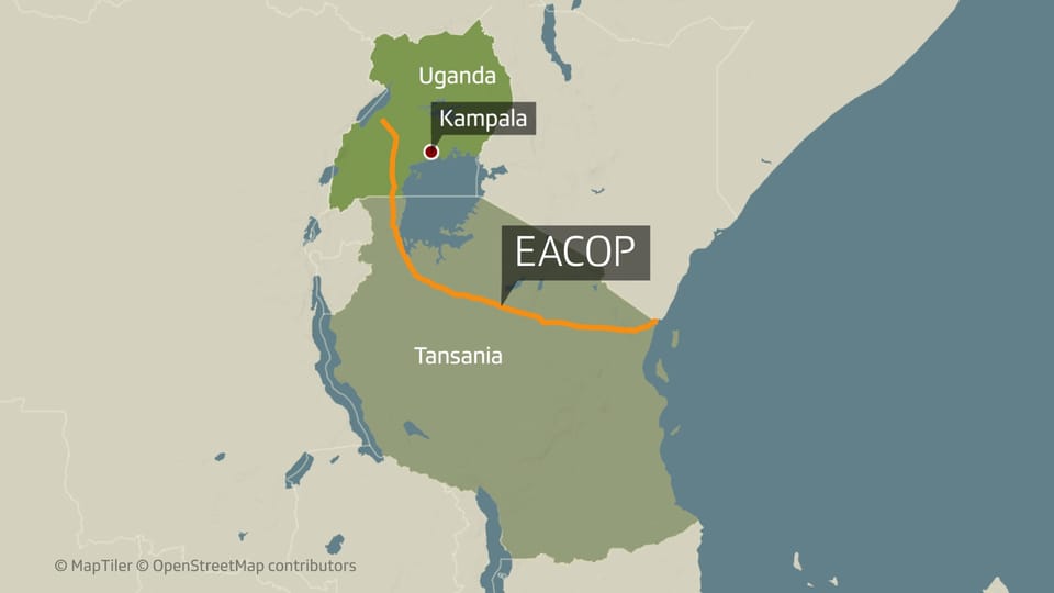 Karte: Uganda und Tansania mit der Erdölpipeline EACOP.
