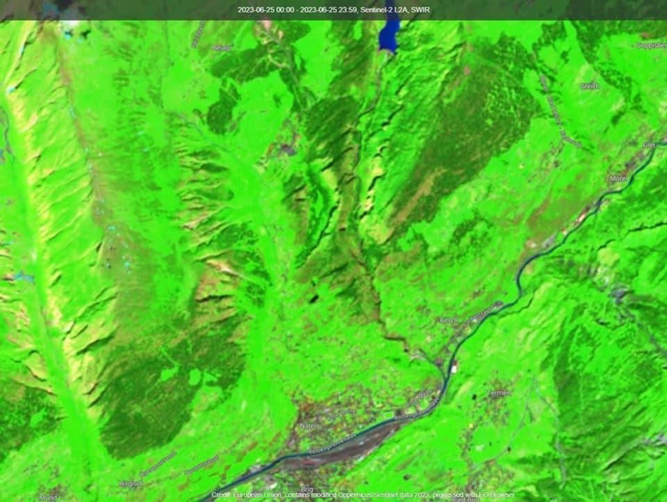 Satellitenbild vom Wallis vor dem Waldbrand
