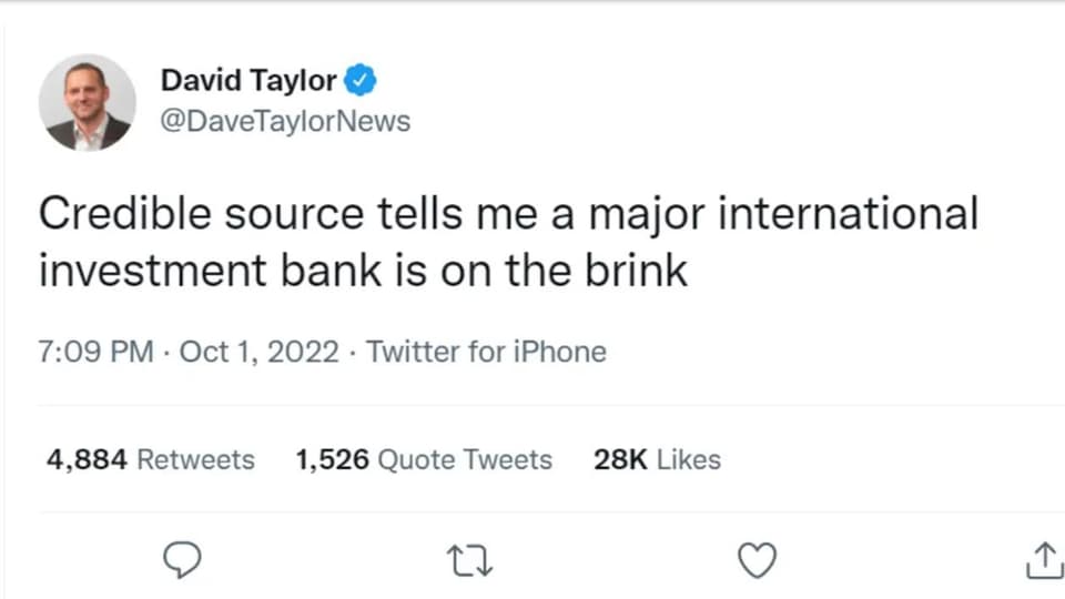 Der Tweet von David Taylor vom 1. Oktober 2022. Der Journalist hat den Tweet später gelöscht.