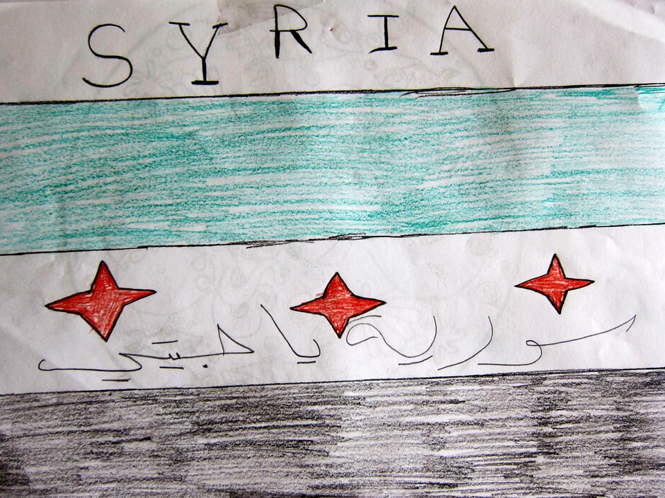 Zeichnung einer syrischen Flagge mit dem Wort «Syria»